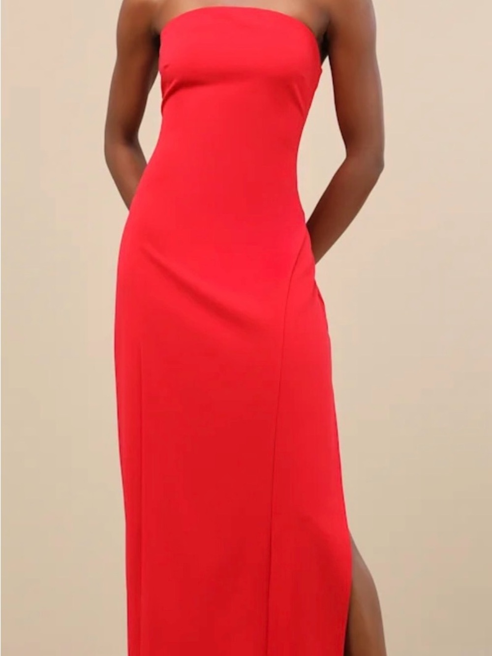 Lulu’s Strapless Red Strapless Maxi Dress - Evening Gown